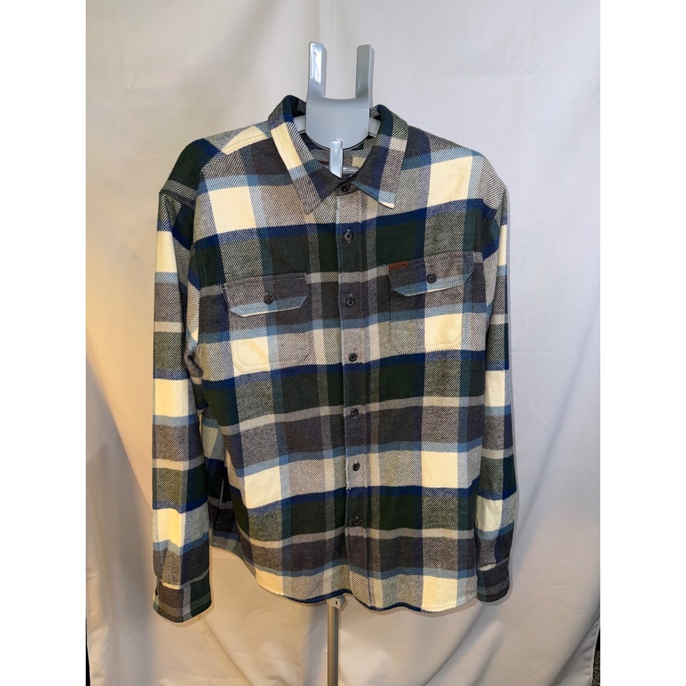 Orvis Mens XL Classic Collection Plaid Flannel Shirt Blue Green Long Sleeve
